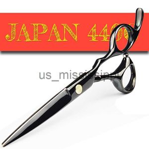 Ciseaux Ciseaux Japon 440C Titanium Qlating Barber Ciseaux professionnels pour coiffeur 55 60 Coupe Amincissement Ciseaux à cheveux noirs Ciseaux x0829