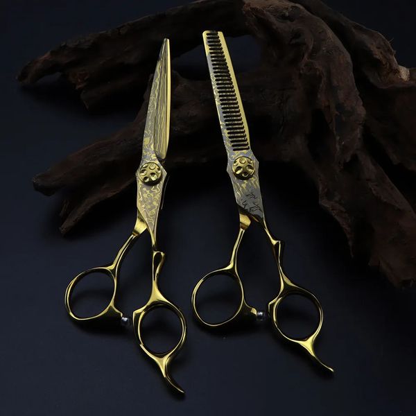 Ciseaux Ciseaux professionnels 6 ''or damas ciseaux de coupe de cheveux fleur vis coupe de cheveux amincissement outils de barbier cisailles ciseaux de coiffure 231018