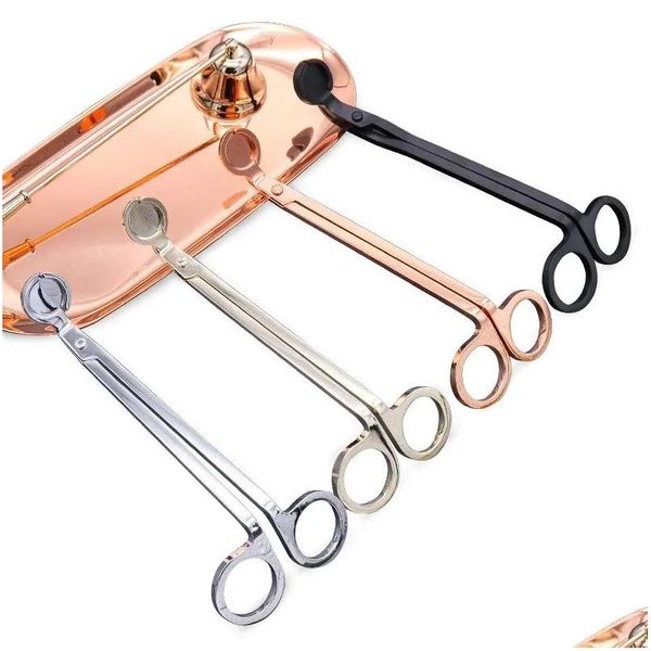 Ciseaux en acier inoxydable Snuffers Bougie Wick Tondeuse Rose Gold Cutter Lampe à huile Garniture Ciseaux FY4380 Drop Livraison Outils de jardin à domicile Ha Otujw