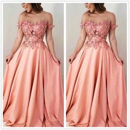 Scoop A-lijn lange prom jurken vloer lengte bloem kant applique kristal satijn 2022 avondjurken vestidos de fiesta de noche BC10785