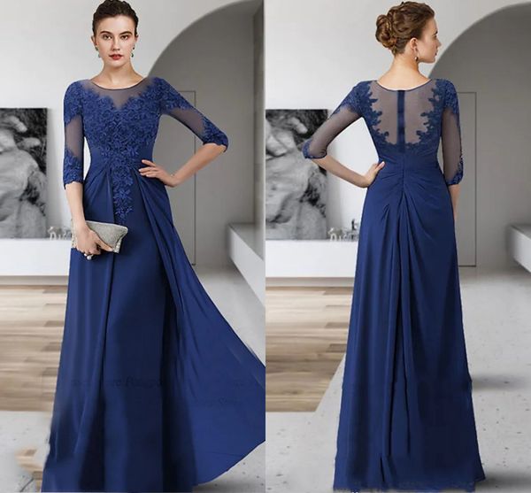 Scoop bleu mère de robes de mariée pour mariage 2023 nouvelle mousseline de soie dentelle sirène soirée formelle été dentelle mousseline de soie robe de soirée Robe De soirée