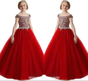 Ronde hals tule baljurk meisje Pageant jurken stenen kralen top vloer lengte verjaardagsfeestje meisjes jurken met lace-up ba9422