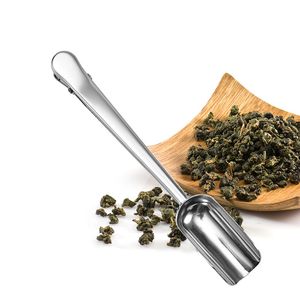 Cuchara con Mini pala de acero inoxidable, cuchara medidora de café para bolsa de polvo de proteína de hoja de té, cucharas con Clip de sellado TLY076