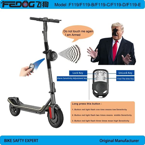 Scooter Horn Alarm Fedog 19 Bike Ebike Electric avec USB Charge Super Loud Two Remote Controller240410