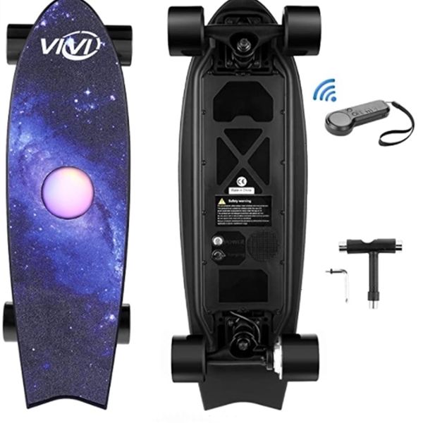 Pièces de scooter Accessoires Vivi Planche à roulettes électrique Longboard avec télécommande 350W Moteur sans balais Paquet cadeau Conseil en forme de poisson coloré 221116