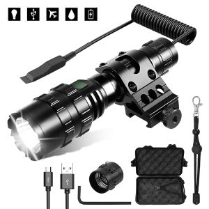 Scopes 1600 Lumens Tactical Lampe de poche USB Lumière de torche LED rechargeable avec clip de montage pour la lumière de chasse extérieure Light Gun Gun