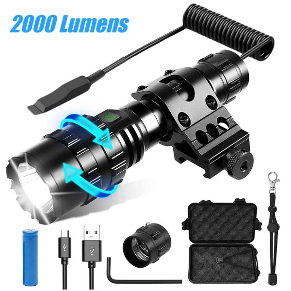 Scopes 2000 Lumens Linterna táctica Recargable Pistola Zoomable Luz de arma de la linterna con accesorios de Airsoft de caza Airsoft