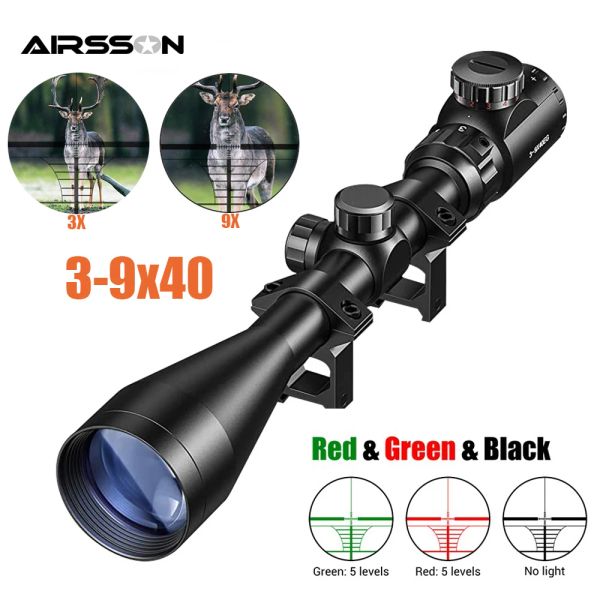 ESCOPES 39x40 Riflescopio táctico Vista óptica VERDE ROJO RIFLE ILUMINADO SHILLE Airsoft Hunting Scopes para soporte de riel de 11/20 mm