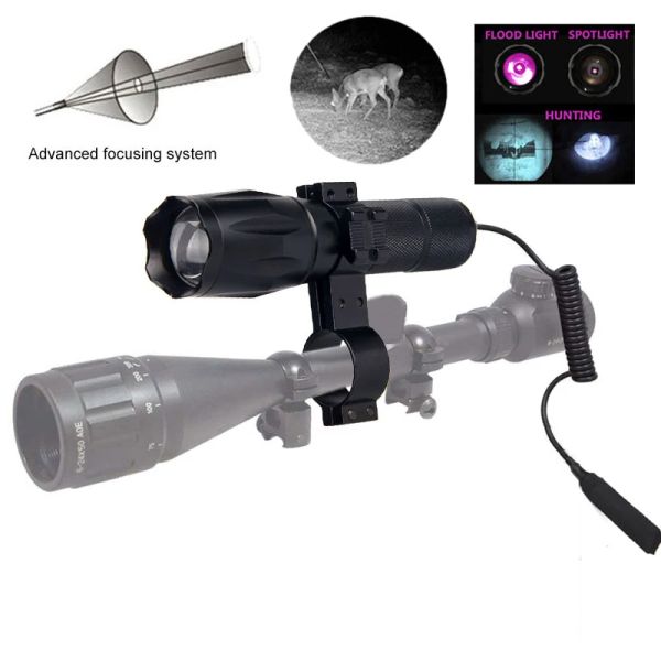 SCOPES 940NM IR HUNTING Light Zoom Lampe tactique Infrarouge Vision nocturne Lampe de poche + Montage de portée du fusil + Interrupteur de pression à distance pas de batterie