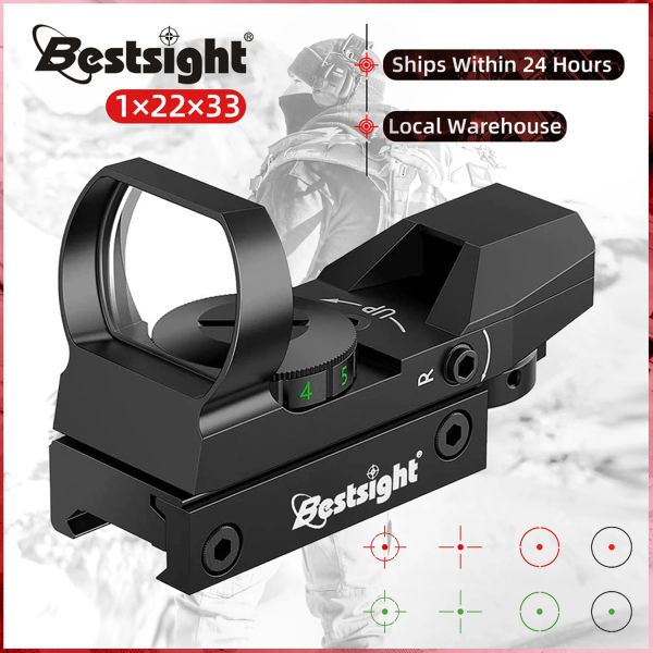 Scopes BestSight Red Dot Sight Holographic Reflex Sight 4 Réticule Optique Rouge et Green Collimateur éclairé Collimator Hurting Scopes