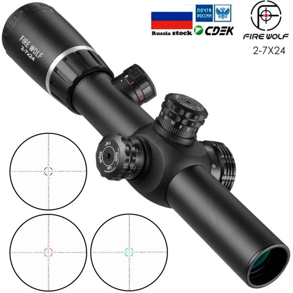 Scopes Fire Wolf 27x24 Táctico Retícula Retícula Rifle óptico Alcance Riflescopes Caza de 11 mm de 20 mm Luz de caza