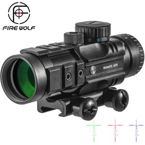 Scopes Fire Wolf 4x32 Scope Hunting Optical Sight Tactical Rifle Scope Green Red Dot Light Rifle Cross Spot Scope for Rifle Hunting