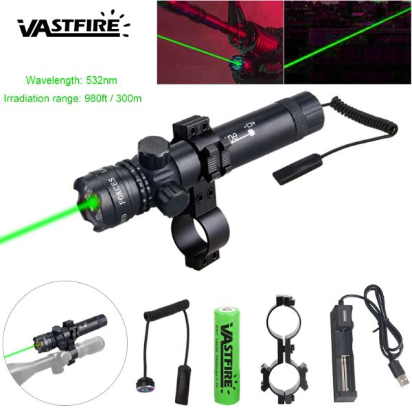 Scopes Green / Red Laser Dot Sight Powerful Hunting Rail Rifle Rifle Laser Laser Scope Scope + Rifle Scope Mount + Interrupteur réglable + 18650 + Charger