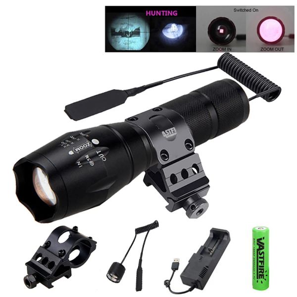Scopes infrarouge lampe de poche de chasse IR 850 nm Zoomable Vision nocturne Torche 1Mode Lanterne avec monture de championne de carabine +18650 Batterie + Chargeur