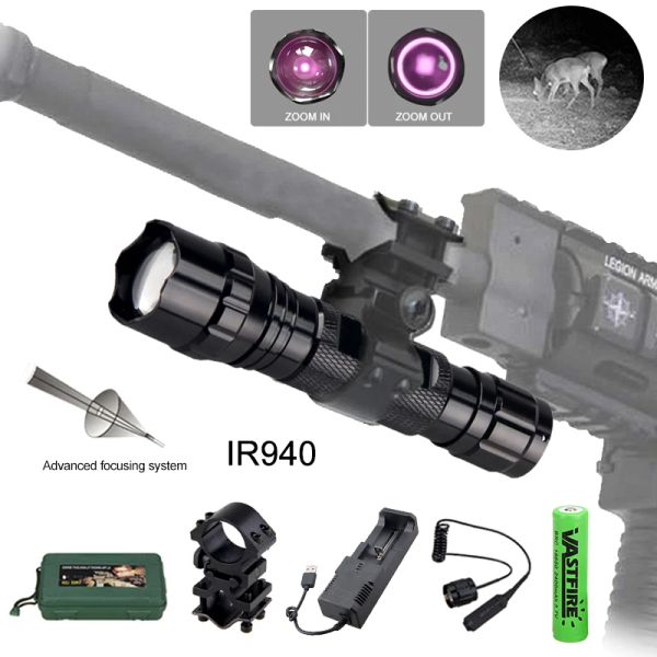 Scopes Ir 940NM LED Vision nocturne Vision de poche de poche zoomable Radiation infrarouge Lanterne tactique avec support de lunette de fusil pour la chasse