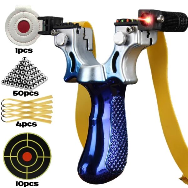 SCOPES Láser Aiming Slingsshot Anti -Slip Gradiente Blue Slingshot Hunting Fasting Shooting Rubber Ball Practice Package