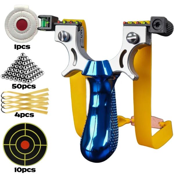 SCOPES Láser Aiming Slingsshot Anti -Slip Gradiente Blue Slingshot Hunting Fasting Shooting Rubber Ball Practice Package