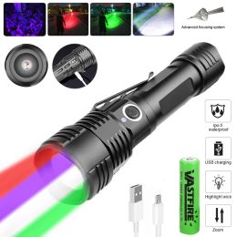 Scopes Multifunctioneel 4 in 1 groen/rood/wit/UV Licht LED -jaging zaklamp USB -laad oplaad tactische toch voor camping in de buitenlucht