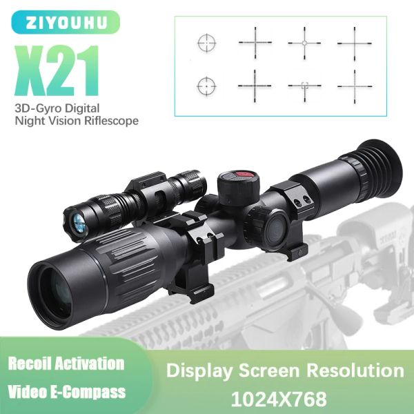 ESCOPES Nuevo X21 Infrarrojo Visión de noche digital Riflescope HD Sight 8x 50 mm Ecompass Visión nocturna a todo color Monocular para caza