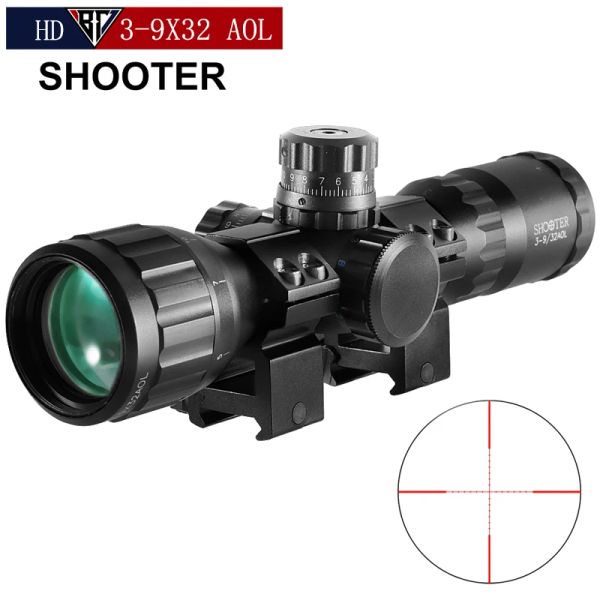 Scopes Shooter 39x32 AOL Short Tactical Riflescope Tactical With Blue Redgreen Lights Mildot Optic Sight Hurting Optics for Night Hunting