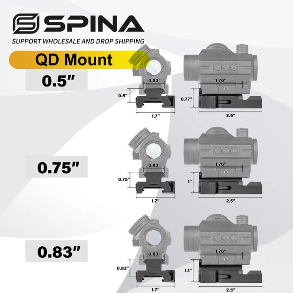 Scopes Spina QD Riser 0,5 / 0,75 / 0,83 pouce Adaptateur de montage avec remise rapide Ajustement lampe de poche Light Sight Red Dot Hunting Accessoires