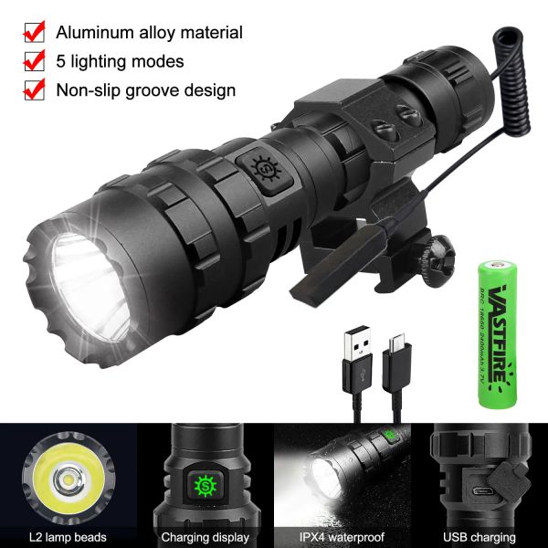 Scopes Super Bright LED HUNTING PLASSELAGNE puissant tactique Tactique 10W L2 GUIN D'ARME