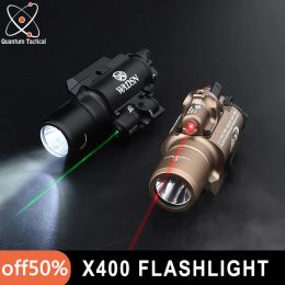 Scopes Tactical Airsoft Surefir X400U Ultra LED -pistool zaklamp Rood Green Laser Hunting Rifle X400U Weapon Scout Light voor Picatinny