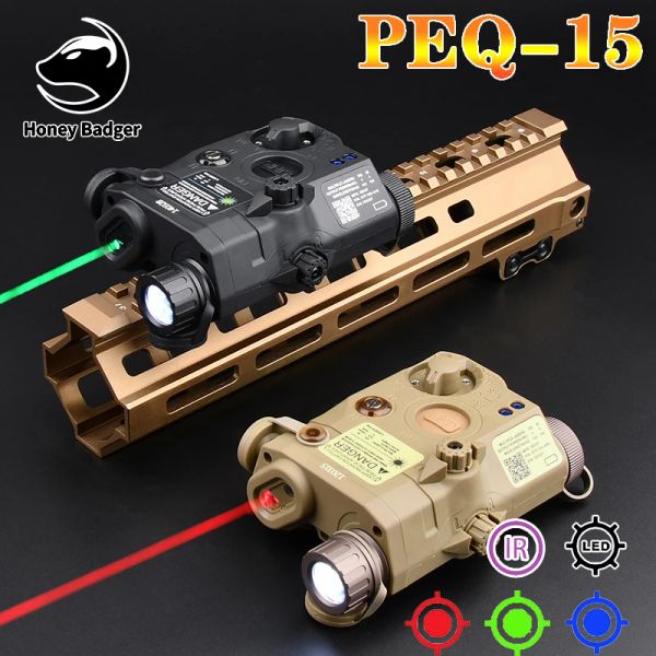 Scopes Tactical Airsoft UHP A PEQ15 LA5C Red Dot Verde Versión IR IR Indicador Arma Scout Light Fit 20 mm de caza de ferrocarril Peq