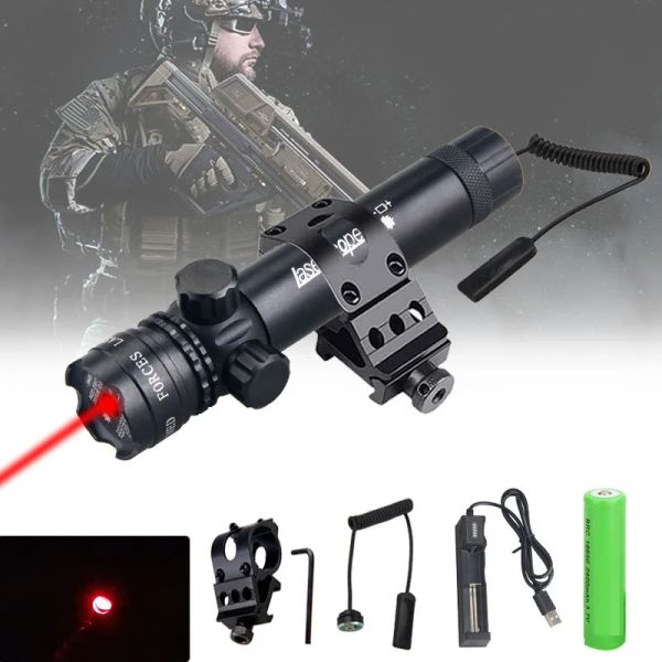 Scopes Tactical Green / Red Laser Dot Viste Hurting Rail Rail Rifle Laser SPOPE HEURS EN OUTERNOOR Arme Lumière pour la chasse + 18650 + Charger USB