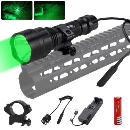 Scopes Tactical Green/Red/White Light LED Torch Hunting Flashlight +Mount +Pressure Switch +18650 Battery +Charger