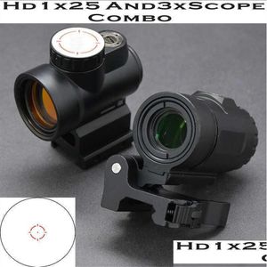 Scopes Tactical Hd 1X25 Red Dot Sight Rifle Scope 3X Loupes Combinaison Quick Release Side Weaver Picatinny Mount Hunting Sh D207S
