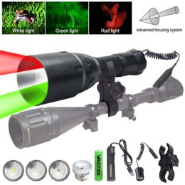 Scopes Tactical Hunting Flashlight White/XPE Green/Red/IR LED Rifle Scope Weapon Gun Ligth+Rifle Scope Mount+Switch+18650+Charger
