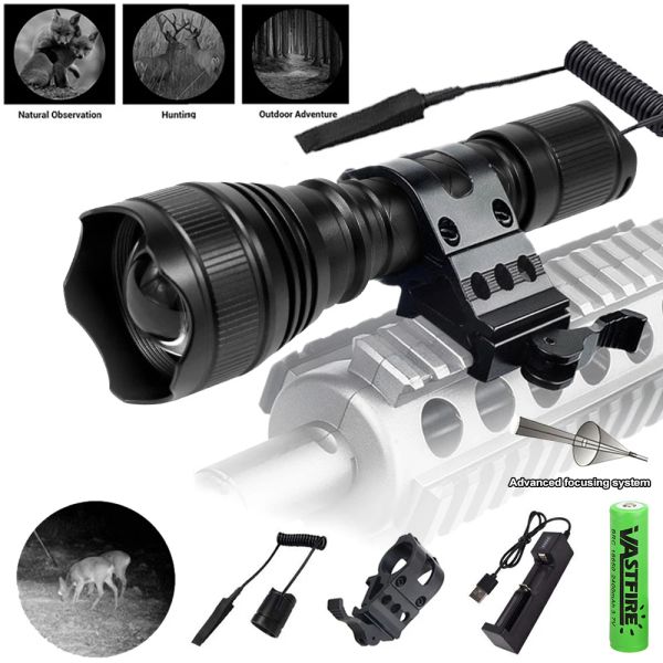 Scopes Tactical IR 940 nm / 850 nm Vision nocturne de chasse Lampe de poche zoomable de lampe infrarouge légère Gun Gun Light avec un support de lunette de fusil