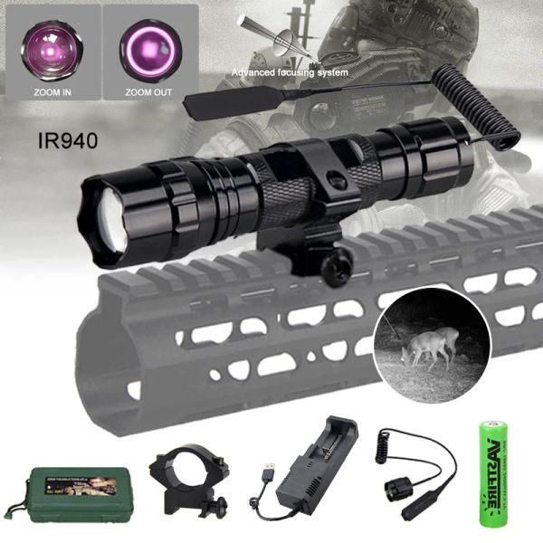 Scopes Tactical Ir Vision Vision de poche de poche Zoomable 940 nm Zoomable LED HUNTING TRAIN TRAINNER TORCH AVEC CLAT CLIP SPOPE MONT