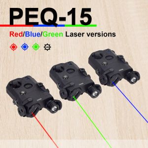 Scopes Tactical Peq15 Airsoft Groen Blauw Red Laser Strobe LED Licht IR Vullicht Fit 20mm Rail voor jacht Scout Wapen Zwapen Zaklamp