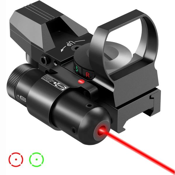 Scopes Coffre-Rifles Tactical With Laser Hunting Optics Green Red Project Dot Sight Reflexe 4 Reuticle Scope Collimator Sight pour 20 mm Rai