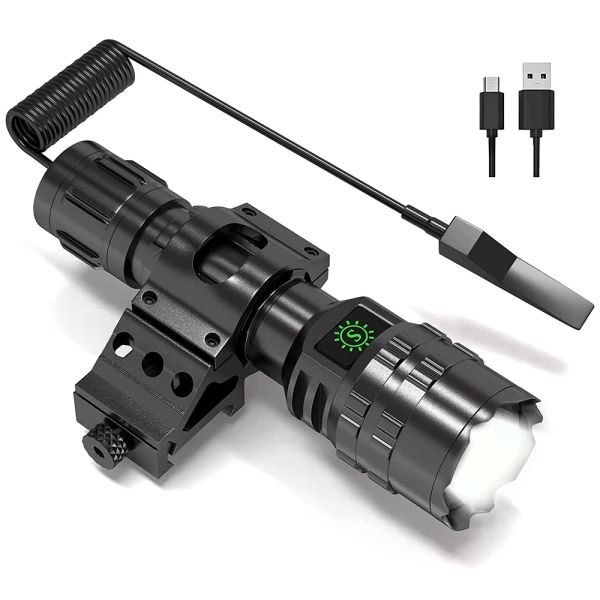 ESCOPES P50 LED LED táctico 2000 Lúmenes recargables Linterna Zoomable recargable con linterna Luz de arma de caza