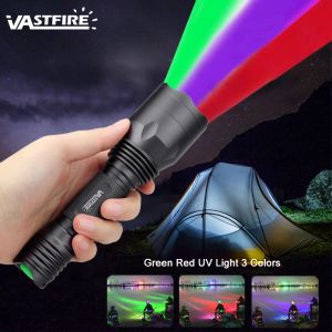 Scopes Vastfire Portable LED Arme Lights Tactical Green / Red / UV HUNTING PLASSE LALLING BOLAND Tracker Pounc Lamp + 18650 Batterie + Chargeur USB