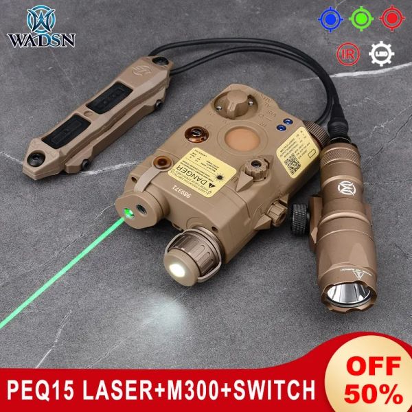 Scopes Wadsn Airsoft M300 Tactical Place Lampe de poche PEQ15 Green rouge Bleu IR Laser Laser Scout Light Remote Double Pression Augmented Pressure