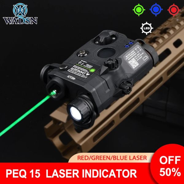 SCOPES WADSN PEQ15 RED Green Blue Dot Láser VISH LED LIG LIGHT LIGHT STROBE CAZA AR15 RIFLE AIRSOFT PEQ NO IR