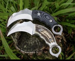 Cuchillo Karambit de garra de escorpión, hoja de AUS-8A, mango de Micarta, hoja fija de bolsillo, herramienta de supervivencia EDC para caza, cuchillos de cuero Shealth