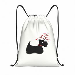 Scottie Dog Love Hearts Mochila con cordón Mochila deportiva Bolsa de gimnasio para mujeres Hombres Lindo Scottish Terrier Training Sackpack c4Kf #