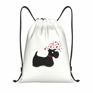 Scottie Dog Love Hearts Sac à dos à cordon de serrage Sac de sport pour femmes Hommes Mignon Scottish Terrier Formation Sackpack c4Kf #