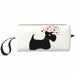 Scottie Dog Love Hearts Sac de maquillage pour femmes Voyage Organisateur cosmétique Kawaii Mignon Scottish Terrier Stockage Sacs de toilette p9mx #