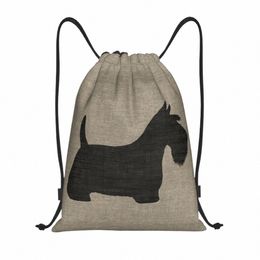 Scottish Terrier Silhouette Cordon Sac À Dos Femmes Hommes Gym Sport Sackpack Pliable Scottie Dog Shop Sac Sack H5A0 #