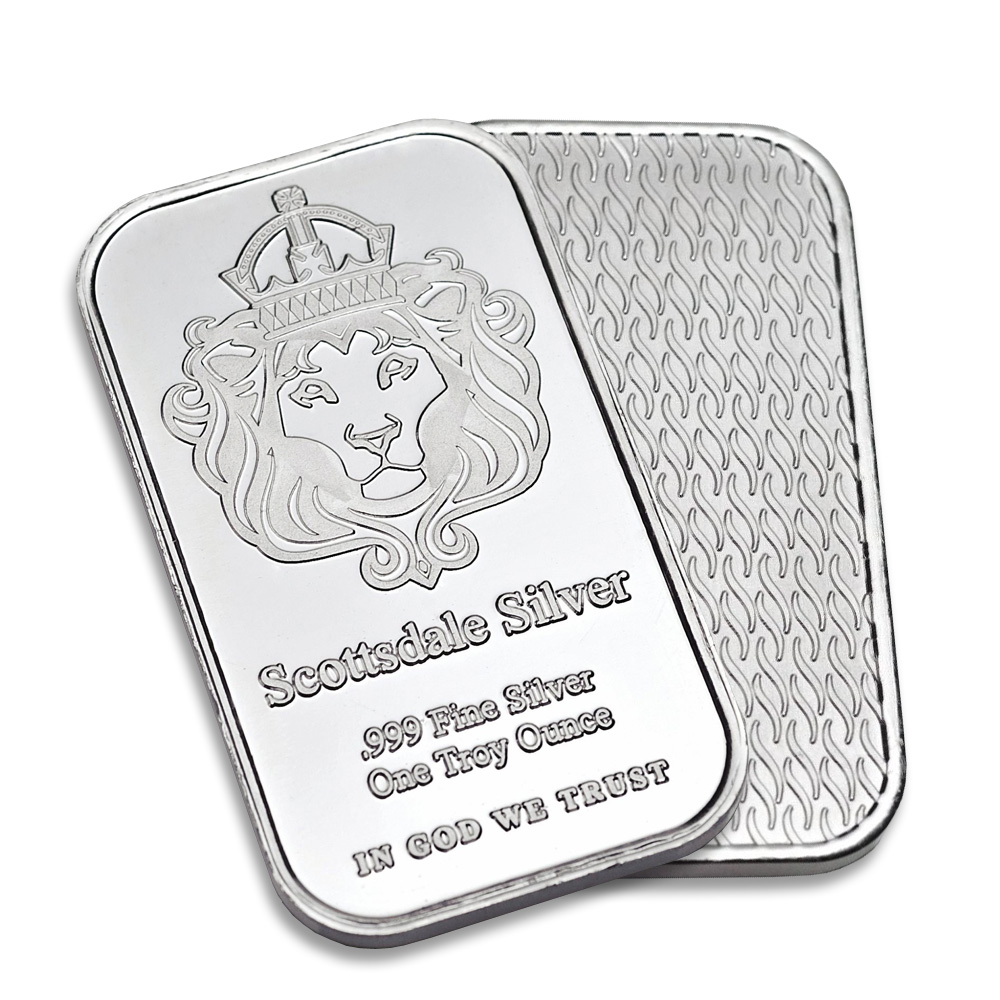 Scottsdale Silver Bar One Troy Ounce Bullion Bar with Display Case - 999 Plated Silver