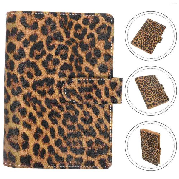 Carpeta de concha para álbum de recortes, cuaderno con estampado de leopardo, cubierta de imitación, cuenta de mano para dinero