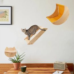 Scratchers 1pc mural pour animaux de compagnie meubles en bois chat hamac lit chaton étagère murale chat perche en bois griffoir escalade poste arbre à chat jouet pour animaux de compagnie