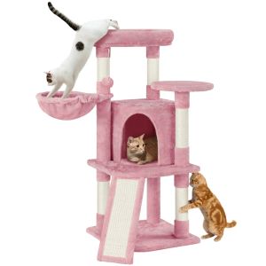 Scratchers Torre para gatos con árbol para gatos de 42 pulgadas con plataforma de percha para canasta de condominio, rosa, suministros para gatos, juguetes para gatos, para que los gatos puedan jugar felices en casa