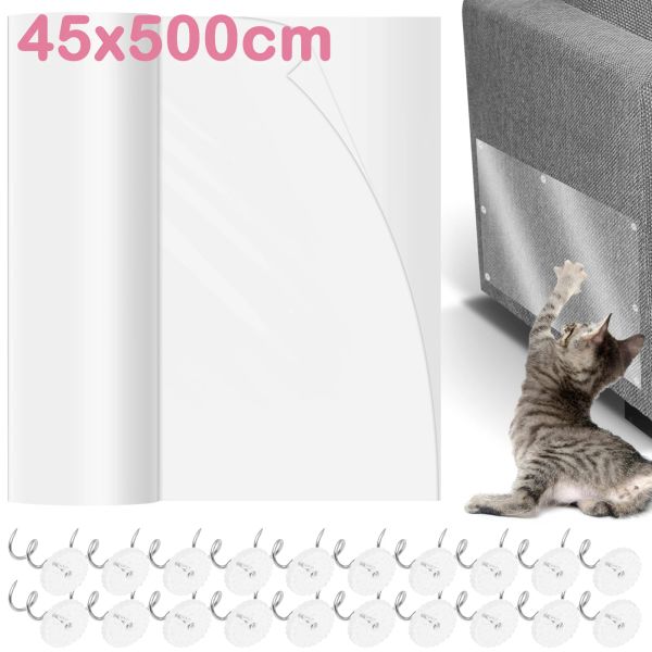 Scratchers 45x500cm bande anti-rayures pour chat couverture de Protection de meubles auto-adhésive en PVC Transparent avec 60 clous accessoires de grattoirs pour chat